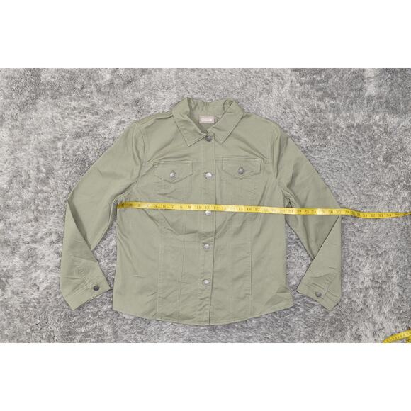 Chico's Green Cotton Blend Button Jacket Size 2 Long Sleeve Solid - Picture 2 of 7